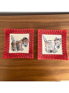 ARTABLES Vintage Set of 2 Timberwolf '05 Curved Square Ceramic Serving Plates
